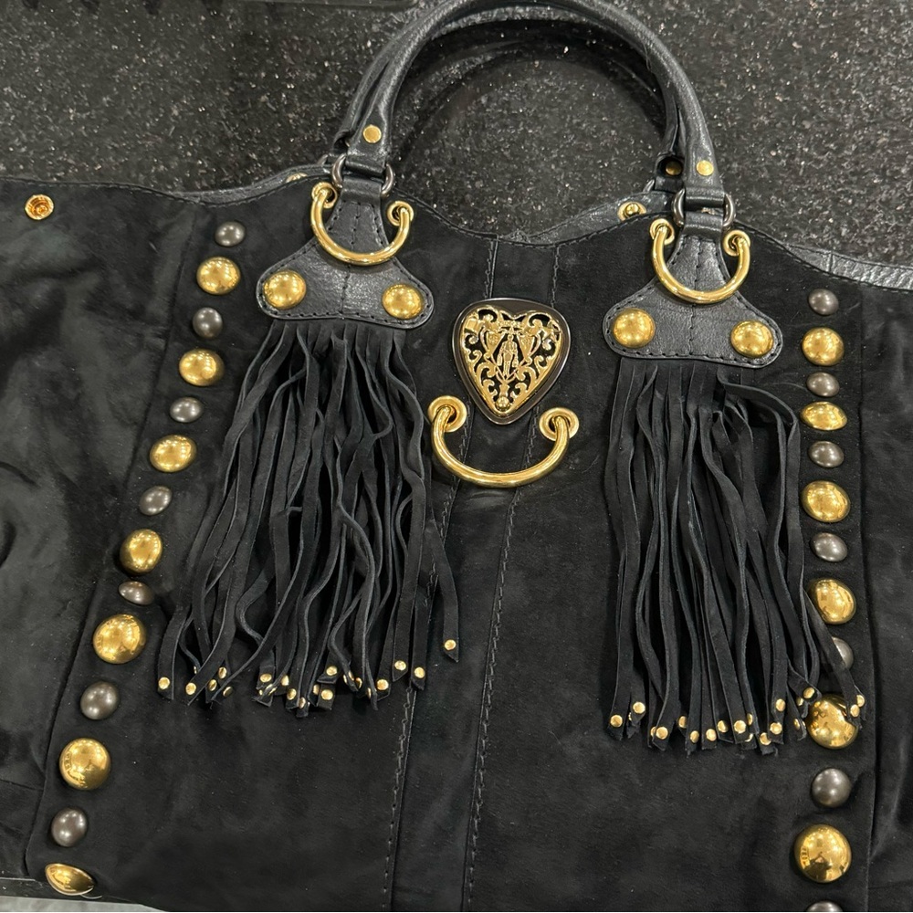Authentic Gucci Babushka Large Suede Studded Fringe Hobo bag